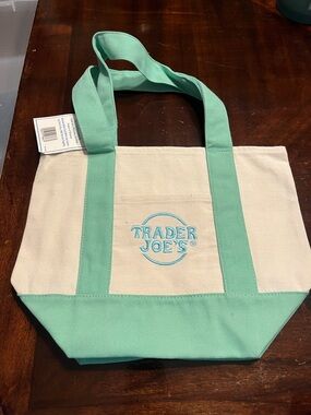 Canvas mini Tote Bag in Aqua and Cream Trader Joe’s